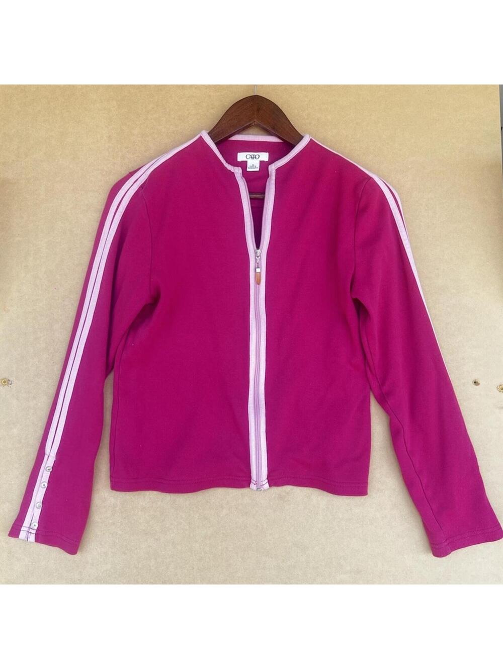 Vintage Cato Y2K Pink Track Jacket Full Zip Striped Sleeve Snap Cuff Size M